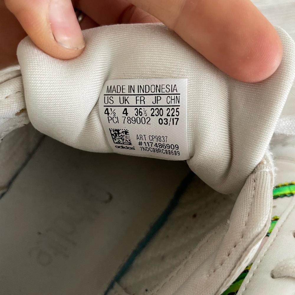 adidas Kids White Sneakers with Multicolor Stripes - Picture 11 of 13